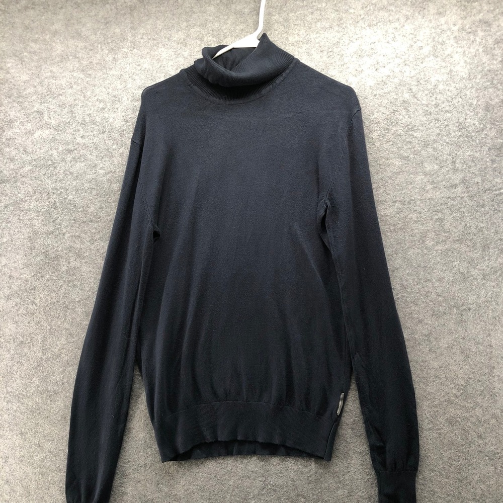 Vintage Y2K French Connection Turtleneck Sweater Dark Navy Ribbed Mens M